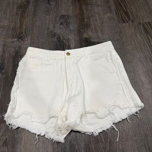 SHEIN White Raw Hem High Rise Denim Shorts